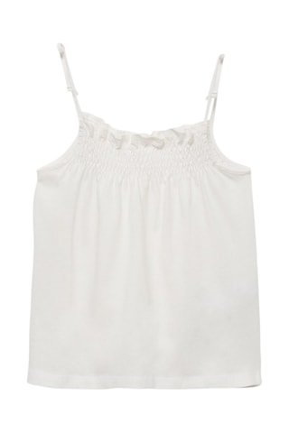 T-shirt col froncé - Blanc cassé