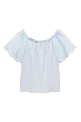 T-shirt détails brodés - Ciel