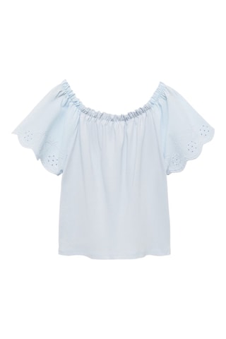 T-shirt détails brodés - Ciel