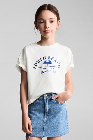 T-shirt message brodé - Blanc cassé