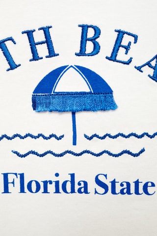 T-shirt message brodé - Blanc cassé