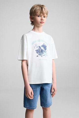 T-shirt coton imprimé - Blanc cassé