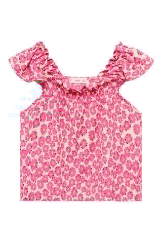 T-shirt froncé fleurs - Fuchsia