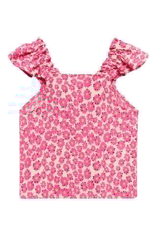 T-shirt froncé fleurs - Fuchsia