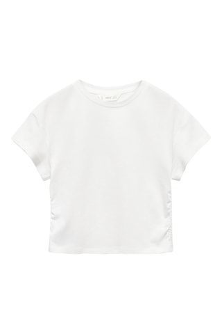 T-shirt coton détail froncé - Blanc cassé