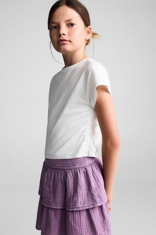 T-shirt coton détail froncé - Blanc cassé