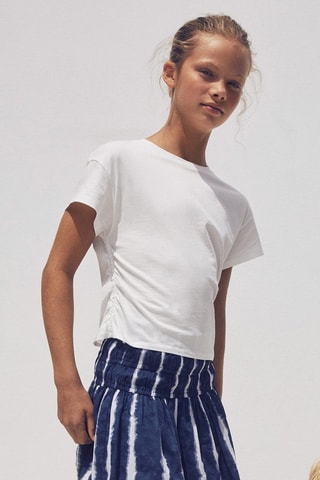 T-shirt coton détail froncé - Blanc cassé