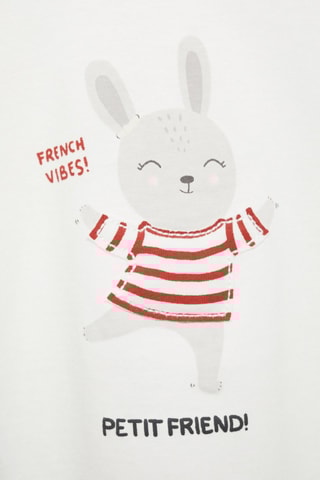 T-shirt coton imprimé - Blanc cassé