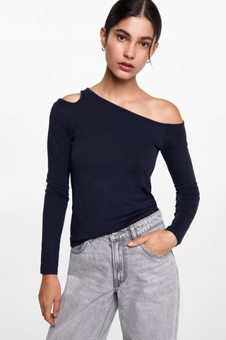 T-shirt coton asymétrique - Bleu marine