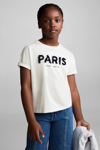 T-shirt imprimé perlé - Blanc cassé