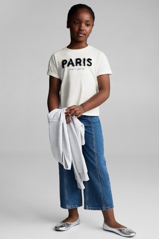 T-shirt imprimé perlé - Blanc cassé