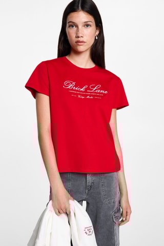 T-shirt coton détail brodé - Rouge