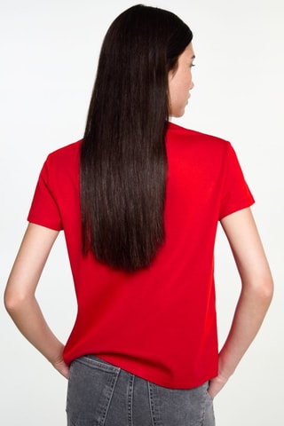 T-shirt coton détail brodé - Rouge