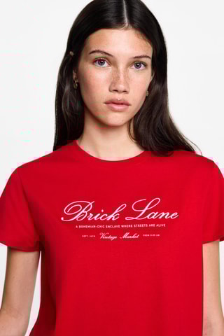 T-shirt coton détail brodé - Rouge