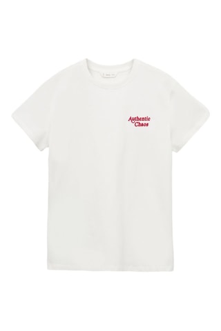 T-shirt coton détail brodé - Blanc cassé