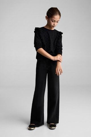 T-shirt à strass volanté - Noir