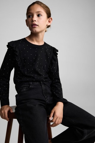 T-shirt à strass volanté - Noir