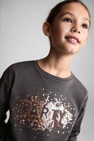 T-shirt imprimé paillettes - Anthracite