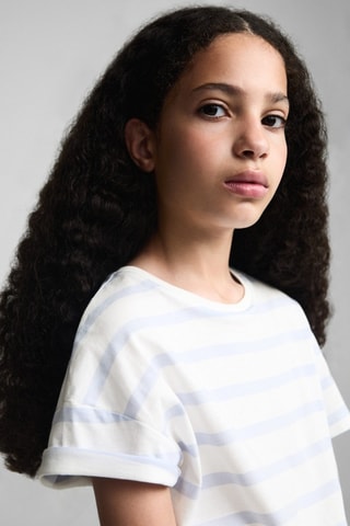 T-shirt coton à rayures - Bleu ciel