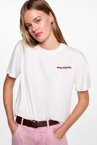 T-shirt coton imprimé - Blanc cassé