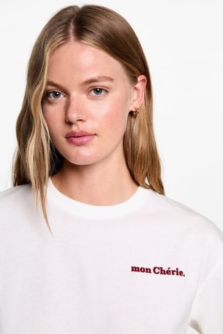 T-shirt coton imprimé - Blanc cassé