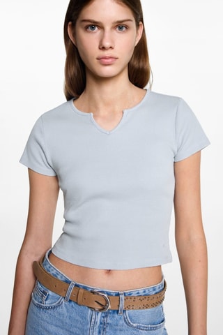 T-shirt col en V - Bleu ciel