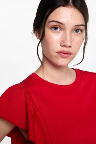 T-shirt en coton à volants - Rouge