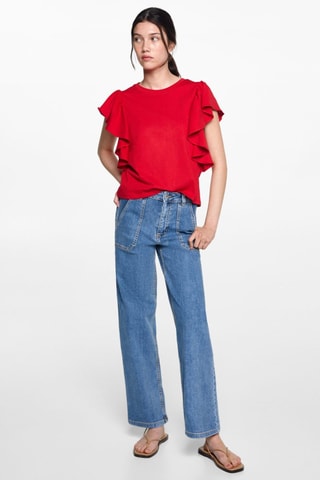 T-shirt en coton à volants - Rouge