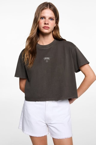 T-shirt crop imprimé - Anthracite