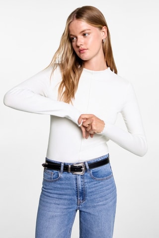 T-shirt manches longues coutures décoratives - Blanc cassé