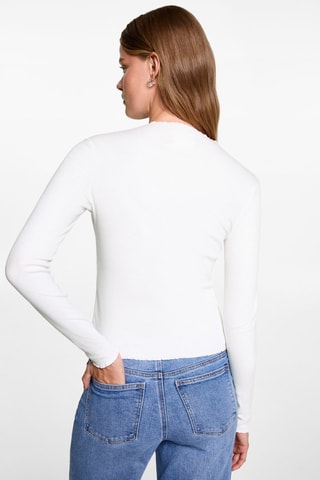 T-shirt manches longues coutures décoratives - Blanc cassé