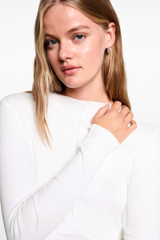 T-shirt manches longues coutures décoratives - Blanc cassé