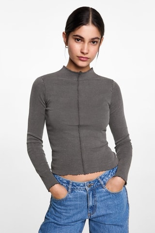 T-shirt manches longues coutures décoratives - Anthracite