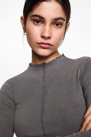 T-shirt manches longues coutures décoratives - Anthracite