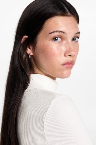 T-shirt coton manches longues - Blanc cassé