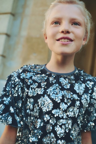 T-shirt paillettes - Bleu