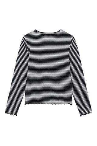 T-shirt manches longues rayures - Bleu marine