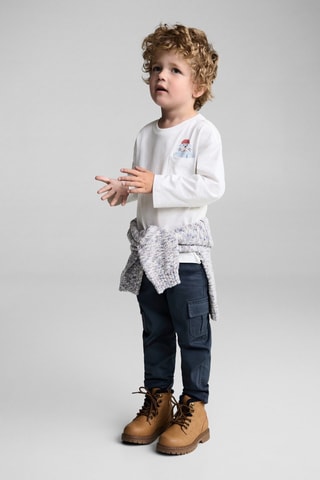 T-shirt coton détail brodé - Blanc cassé