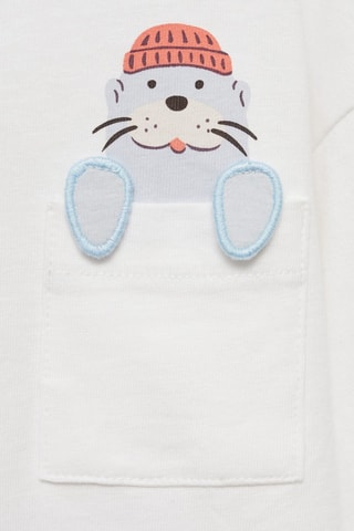 T-shirt coton détail brodé - Blanc cassé