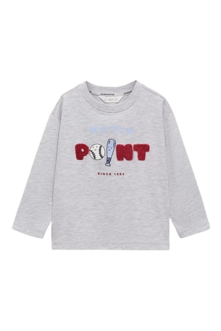 T-shirt manches longues imprimé relief - Gris chiné