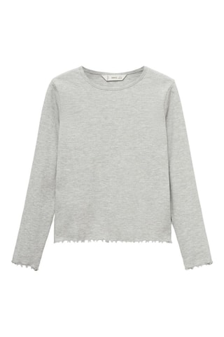 T-shirt côtelé manches longues - Gris clair chiné