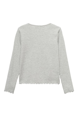 T-shirt côtelé manches longues - Gris clair chiné