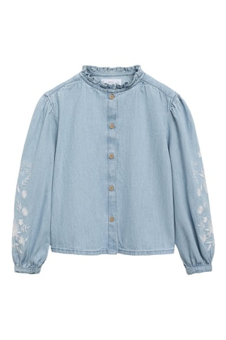 Blouse denim brodée - Bleu
