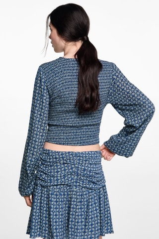 Blouse imprimée froncée - Bleu marine