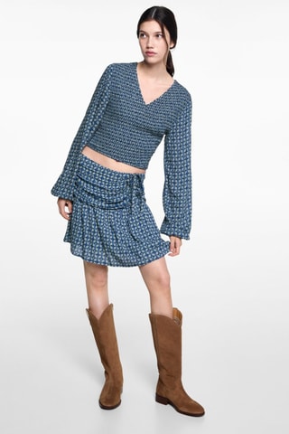 Blouse imprimée froncée - Bleu marine