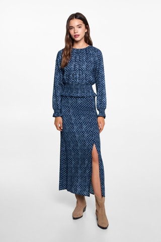 Blouse imprimée froncée - Bleu marine