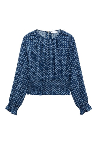 Blouse imprimée froncée - Bleu marine