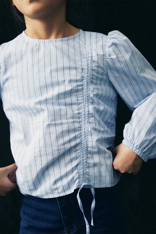 Blouse à rayures et noeud - Bleu