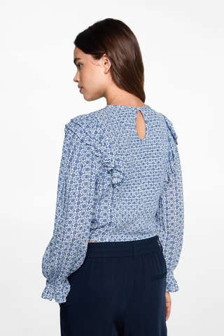Blouse imprimée à volants - Blanc cassé