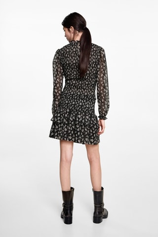 Blouse froncée fleurie - Noir